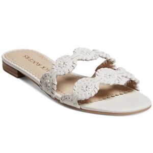 Jack Rogers White MINI LAUREN Woman's Leather 2-Band FLAT Slide Sandal Size 8.5